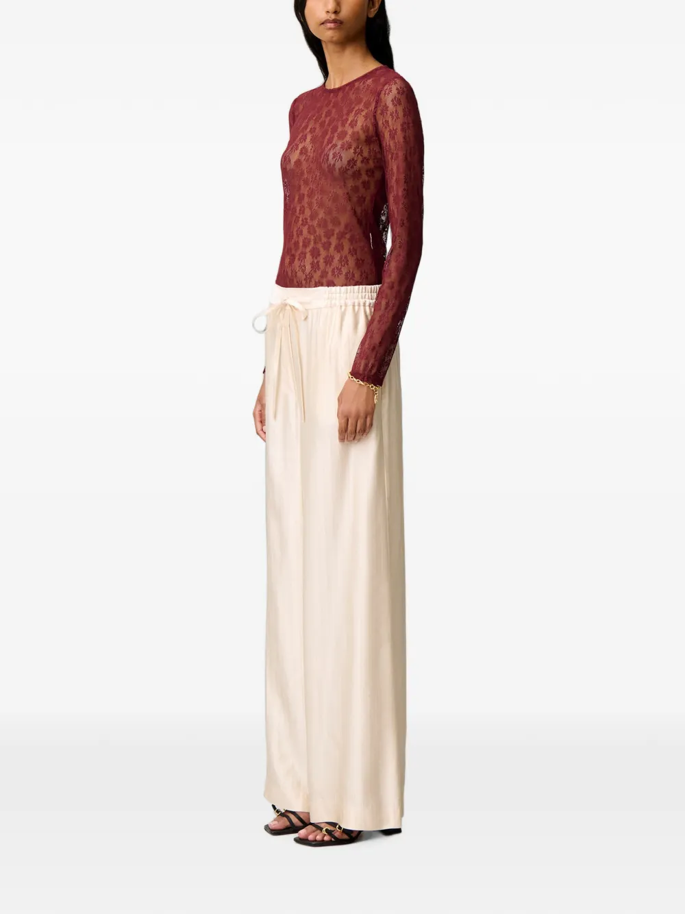 Claudie Pierlot Gestreepte palazzo broek Beige