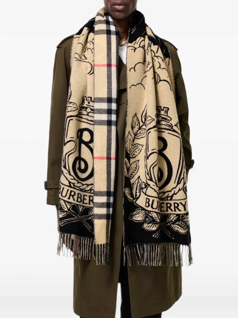 Burberry Stormy Knight omkeerbare brede sjaal Beige