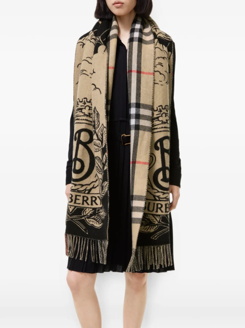 Burberry Stormy Knight omkeerbare brede sjaal Beige