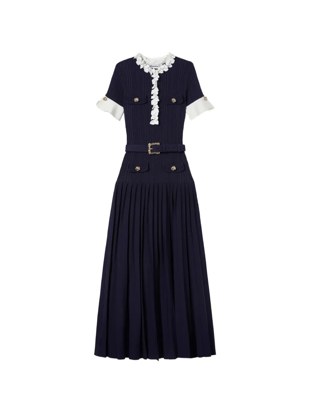Self-Portrait belted floral-embellished knitted maxi dress - Blu