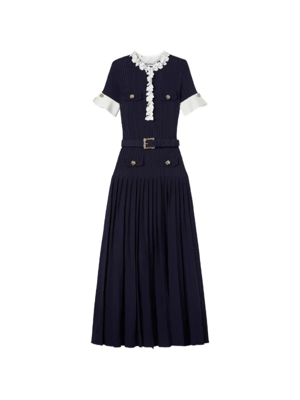 knitted belted dress Self-Portrait floral-embellished Maxi | Blue group-625
