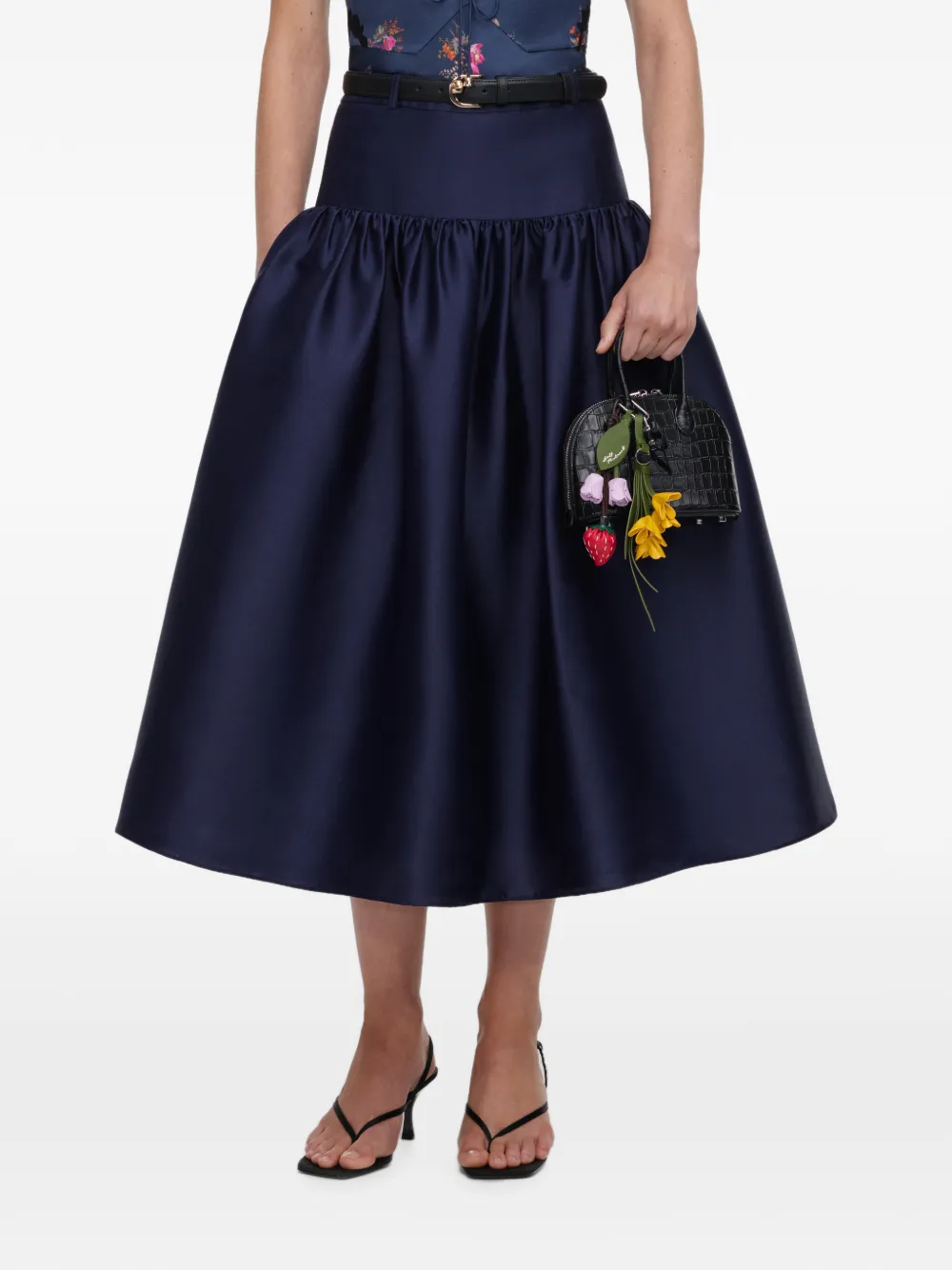 Self-portrait Navy Taffeta Midi Skirt In Blue