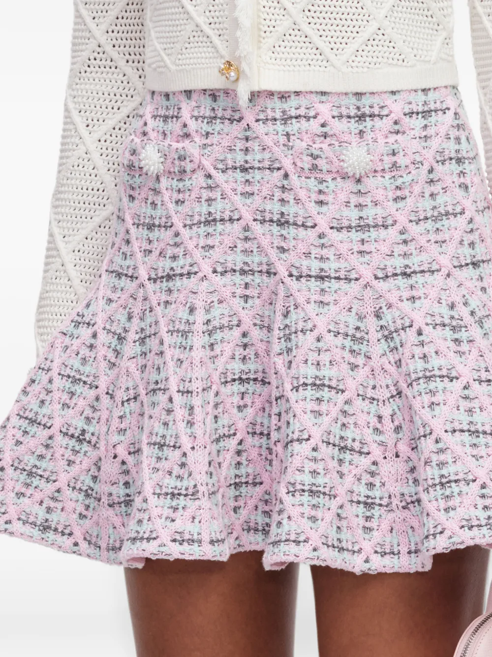 Self-Portrait Geruite gebreide mini-rok Roze