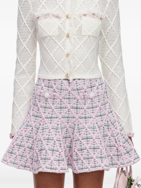 Self-Portrait check-knit flared mini skirt