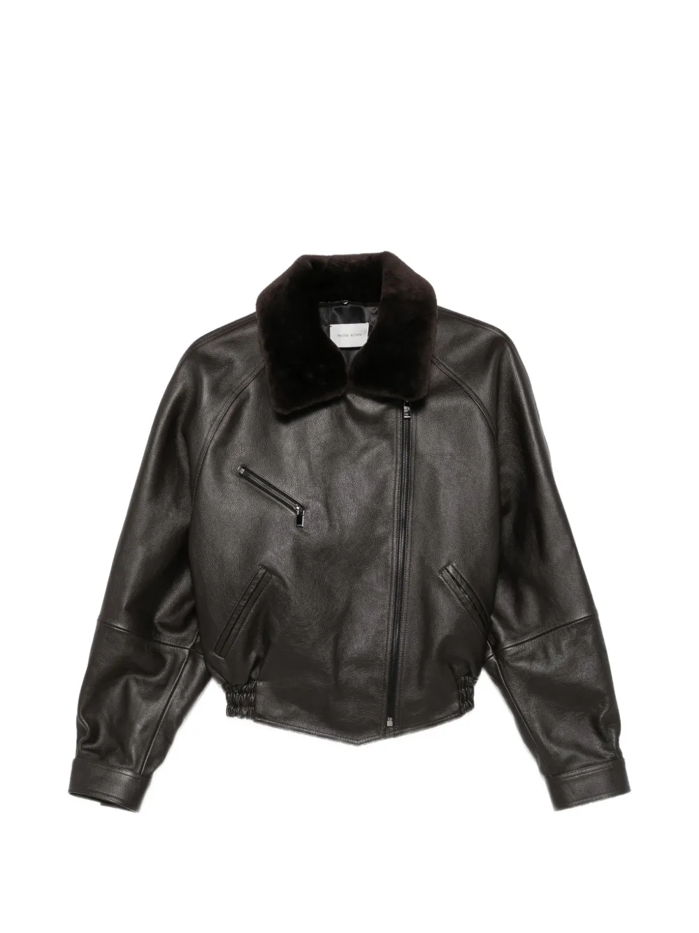 Magda Butrym shearling-collar leather jacket - Braun