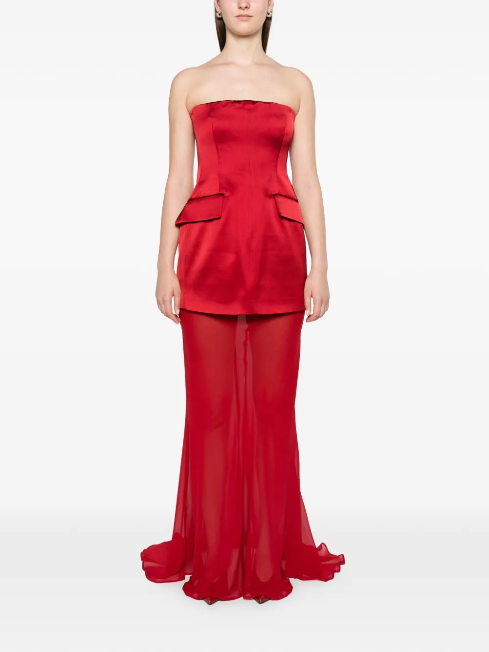 Sportmax strapless layered maxi dress Rood