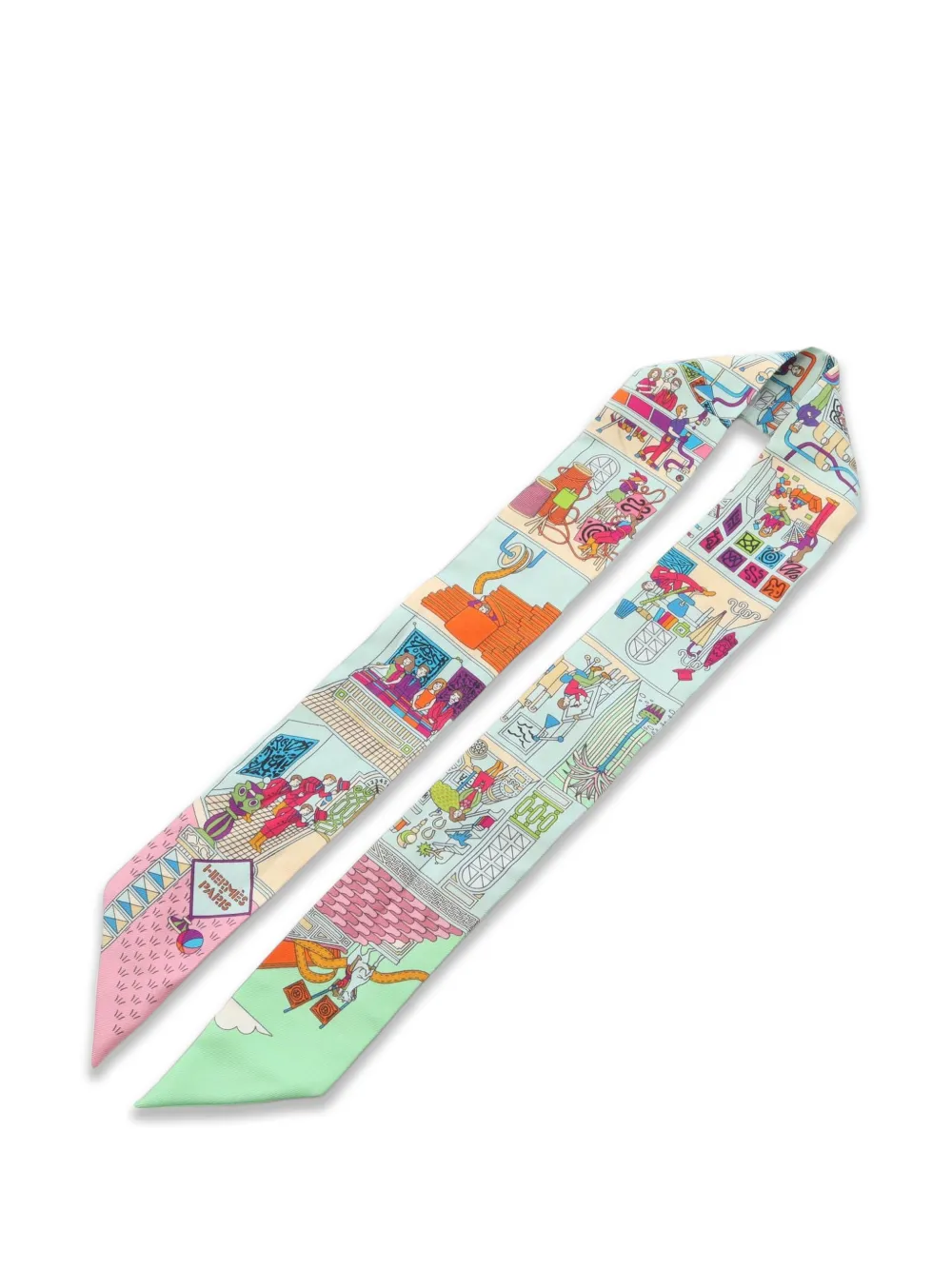 Hermès Pre-Owned 2010s Twilly La Maison des Carrés scarf - Blu