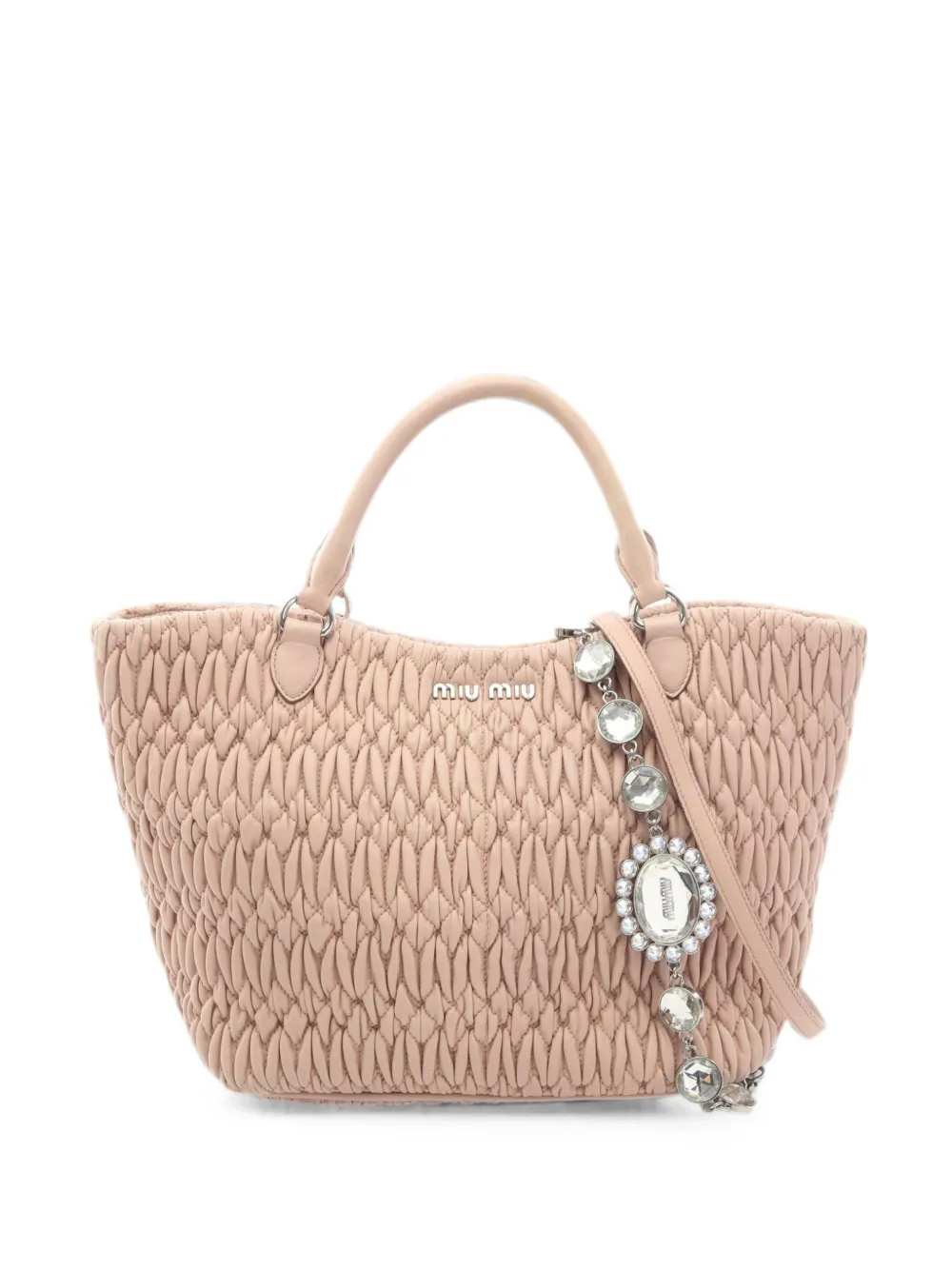 Miu Miu Pre-Owned matelasse crystal 2WAY Handbag leather pink beige - Toni neutri