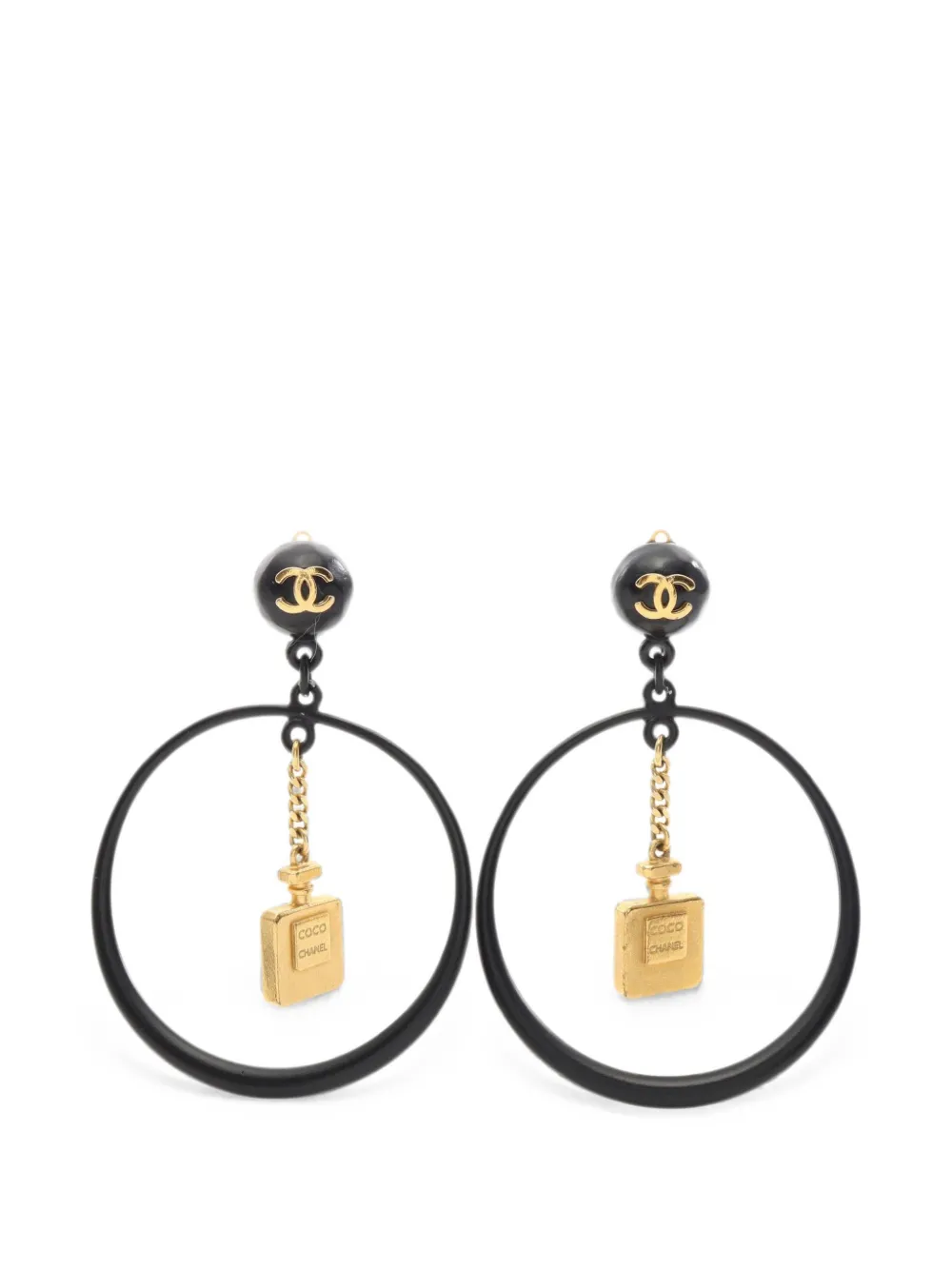 CHANEL Pre-Owned 1986-1988 Perfume bottle hoop earrings - Nero
