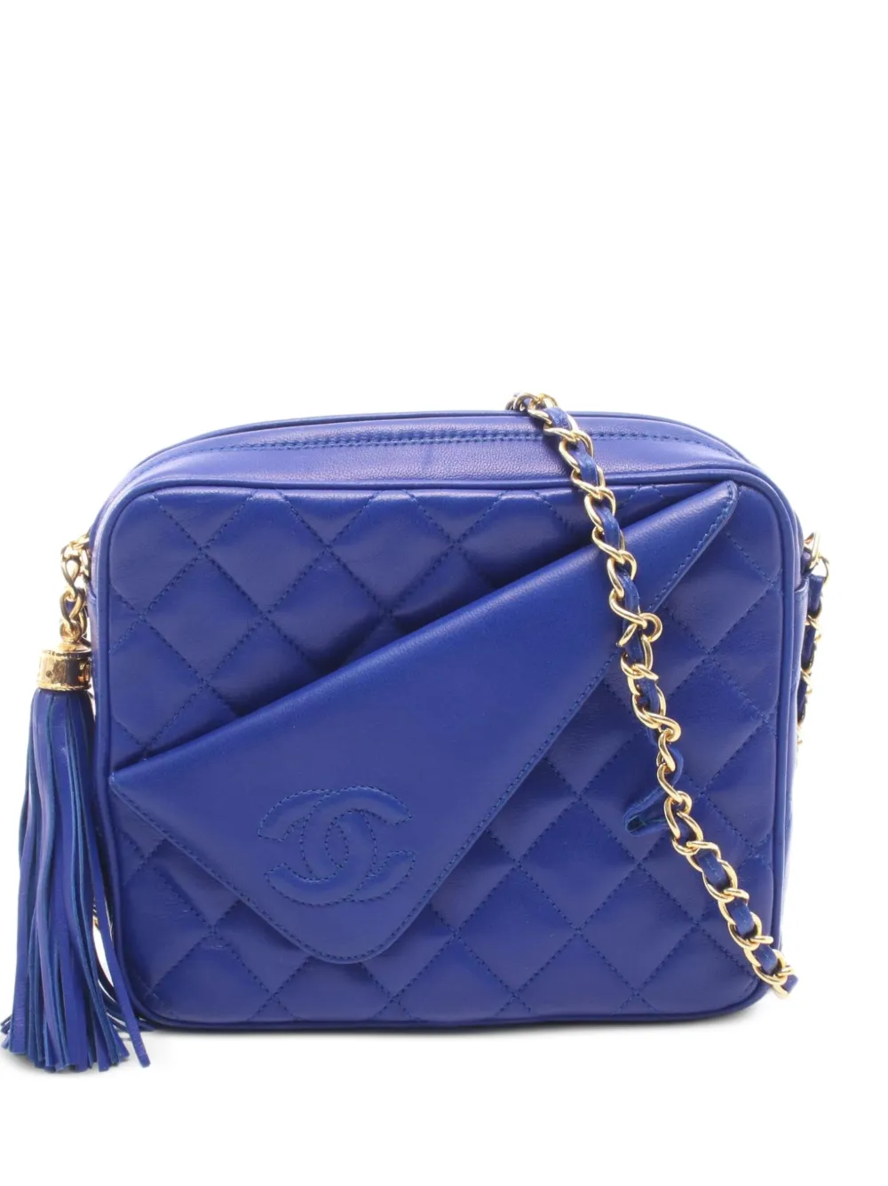 CHANEL Pre-Owned 1986-1988 tassel-detail quilted shoulder bag - Blu
