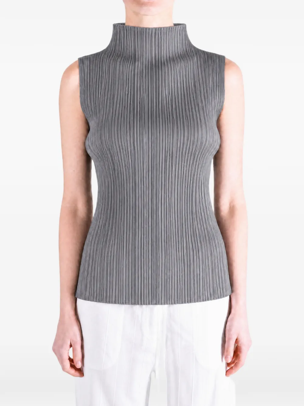 Pleats Please Issey Miyake pleated high-neck top - Grigio
