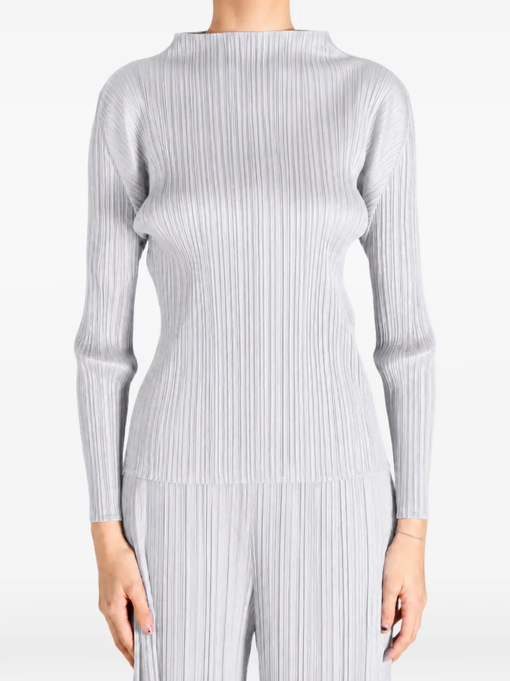 Pleats Please Issey Miyake pleated long-sleeve top - Grigio