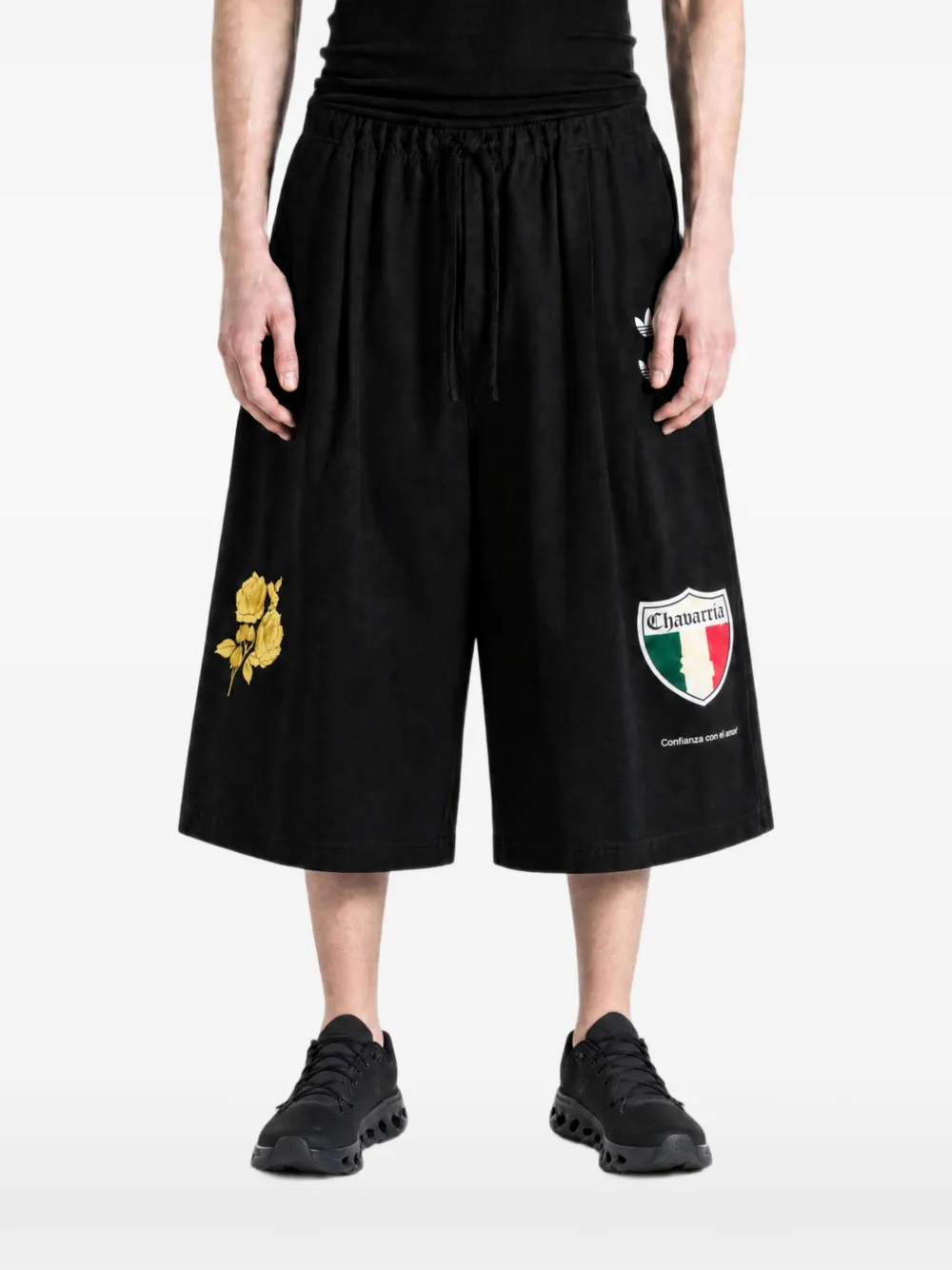 adidas x Willy Chavarria logo-patch floral-embroidered shorts Zwart