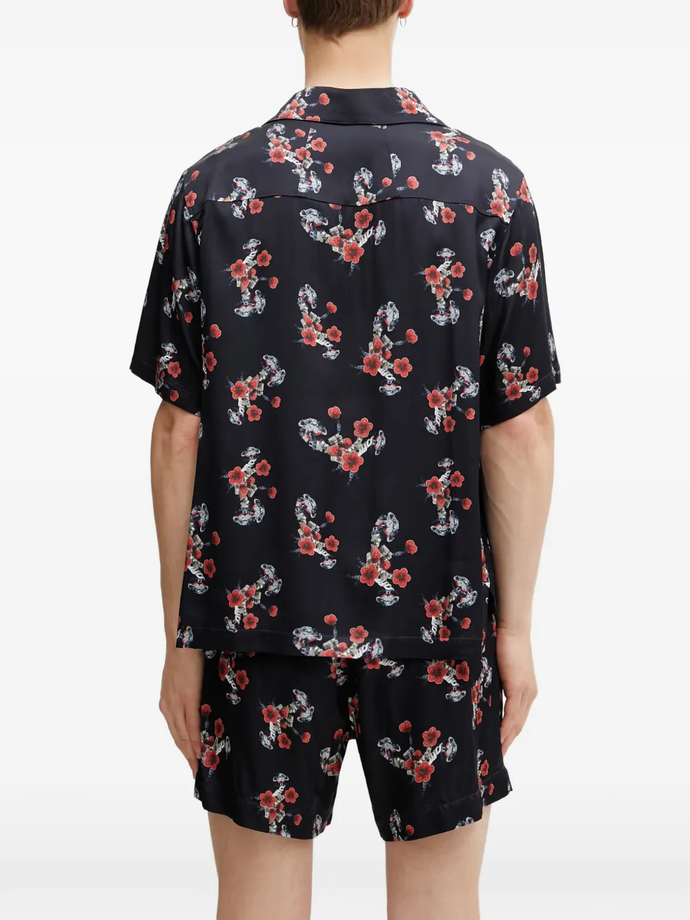 RHUDE Zijden overhemd met bloemenprint Zwart
