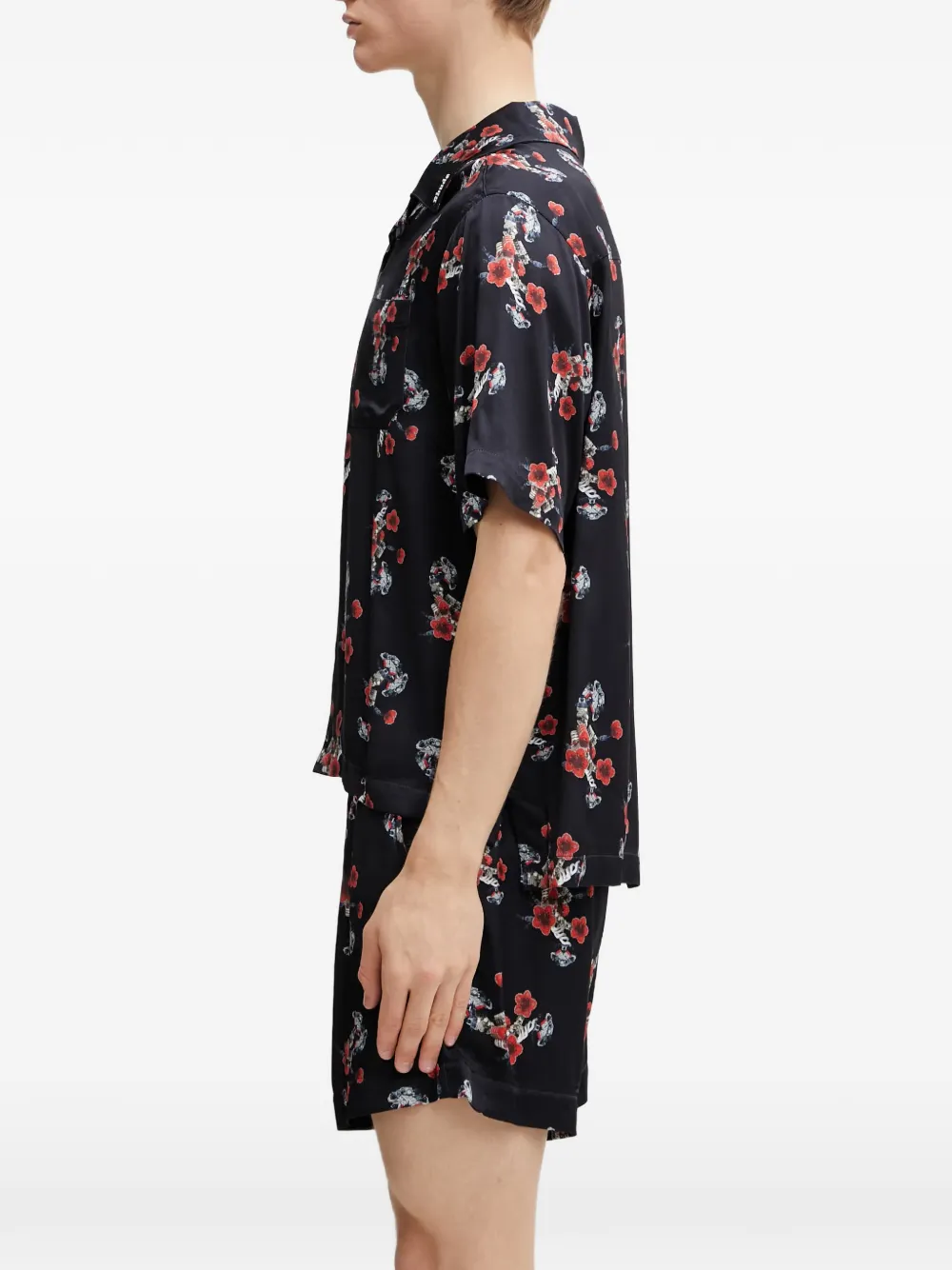 RHUDE Zijden overhemd met bloemenprint Zwart