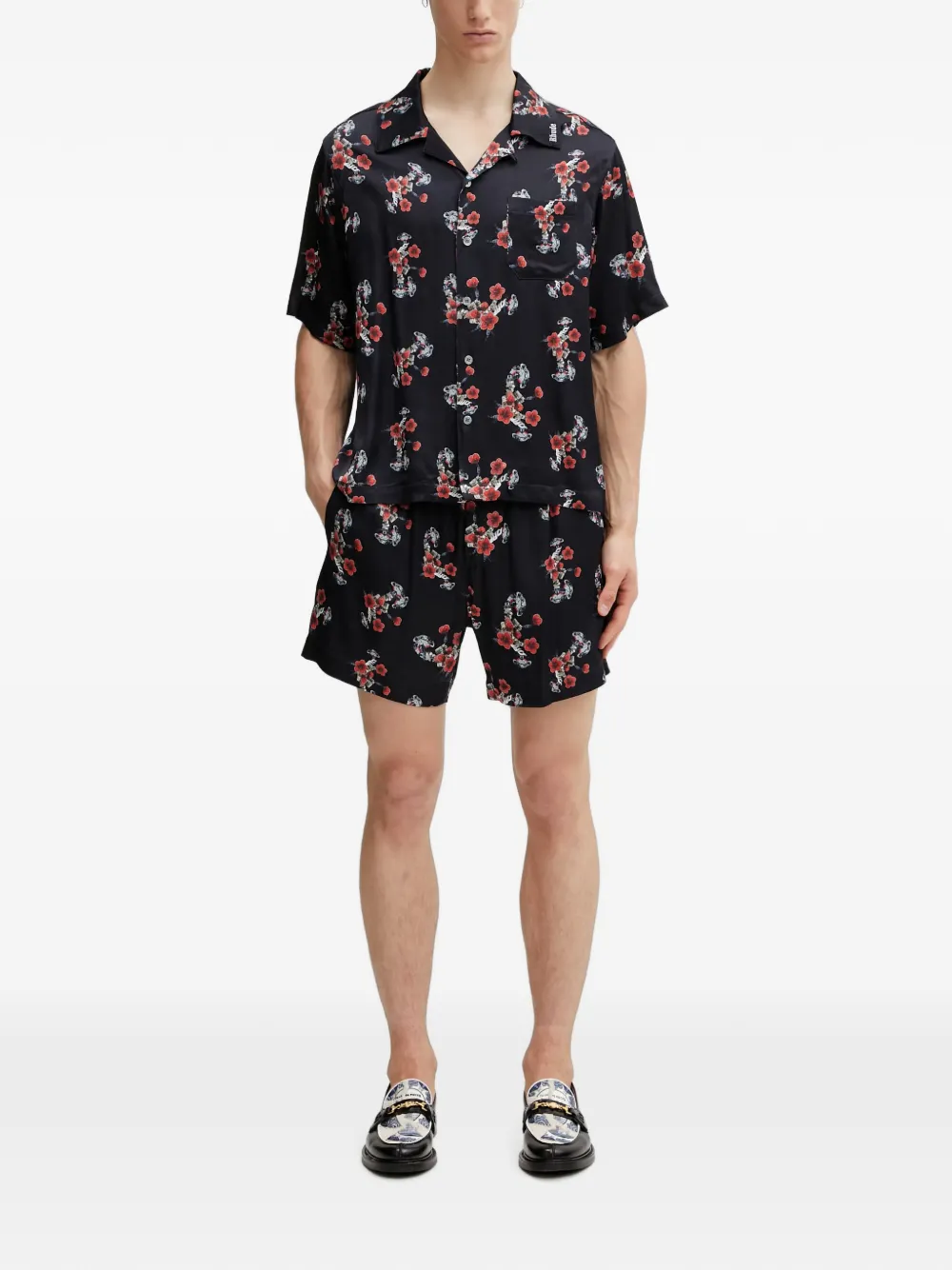 RHUDE Zijden overhemd met bloemenprint Zwart