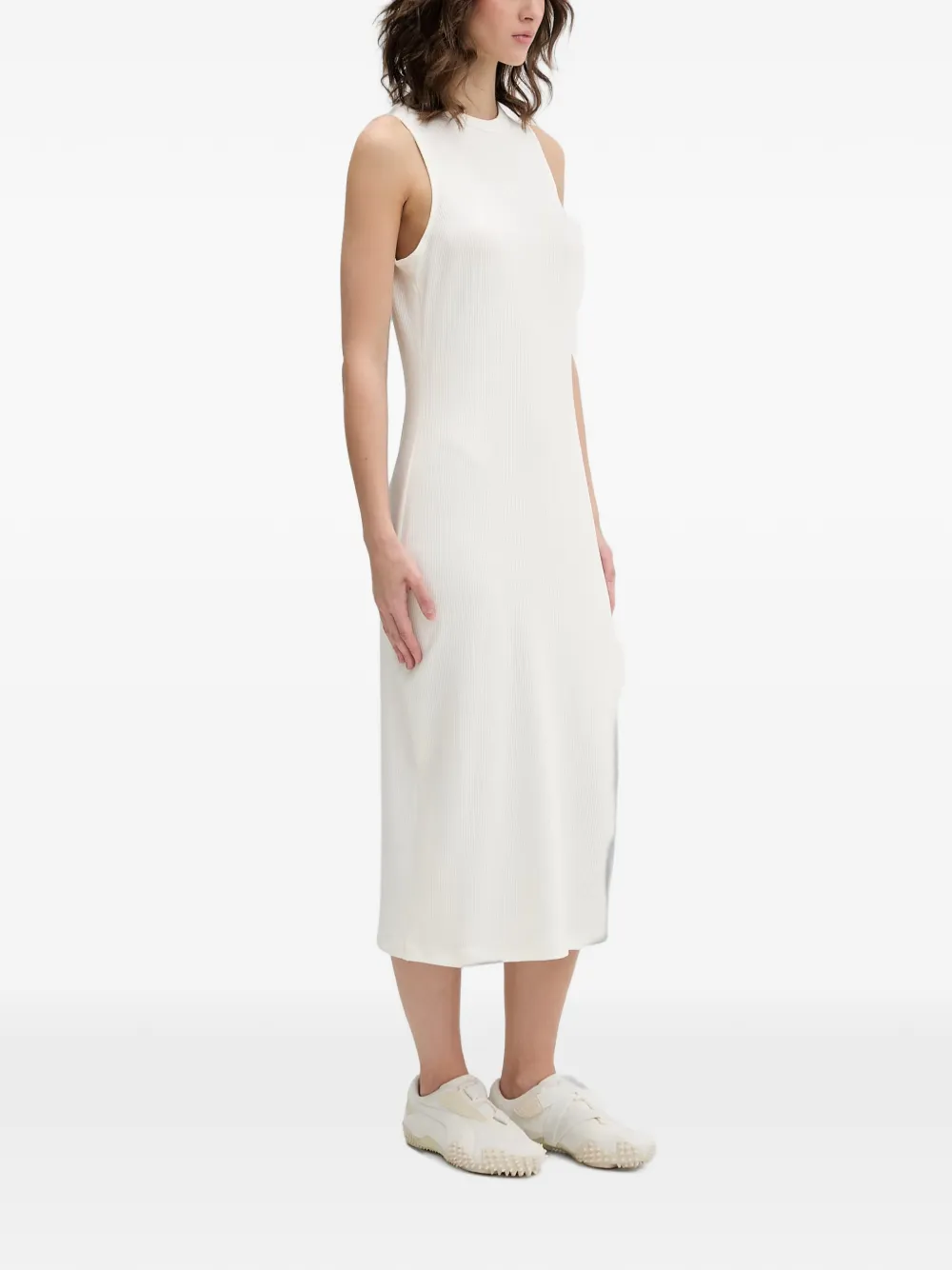 adidas ribbed-knit sleeveless midi dress Beige
