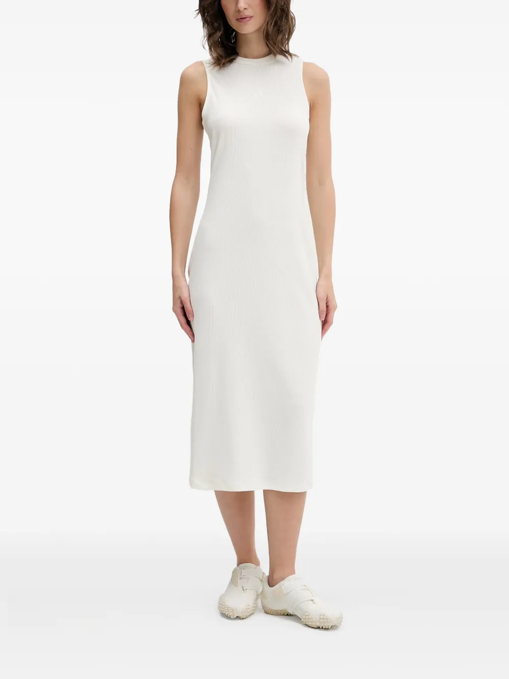 adidas ribbed-knit sleeveless midi dress Beige