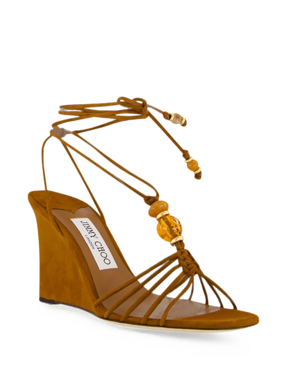 Jimmy Choo Lova bead-embellished suede wedge sandals Bruin