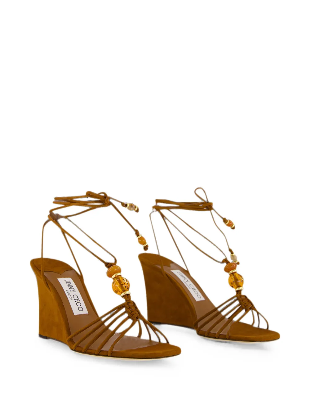 Jimmy Choo Lova bead-embellished suede wedge sandals Bruin