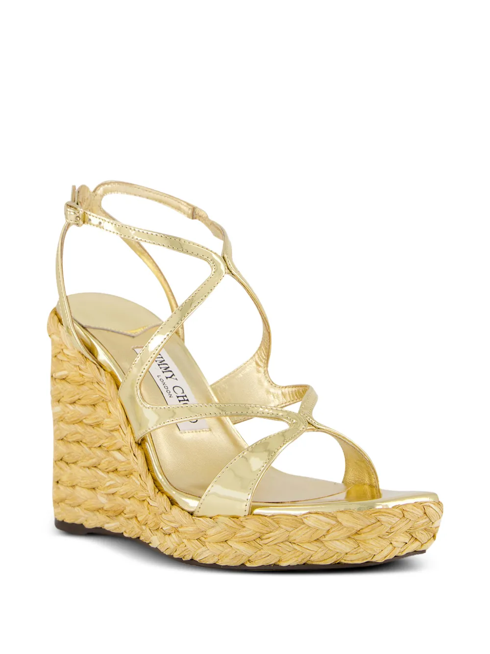 Jimmy Choo Ayla liquid-metal leather wedge sandals Goud