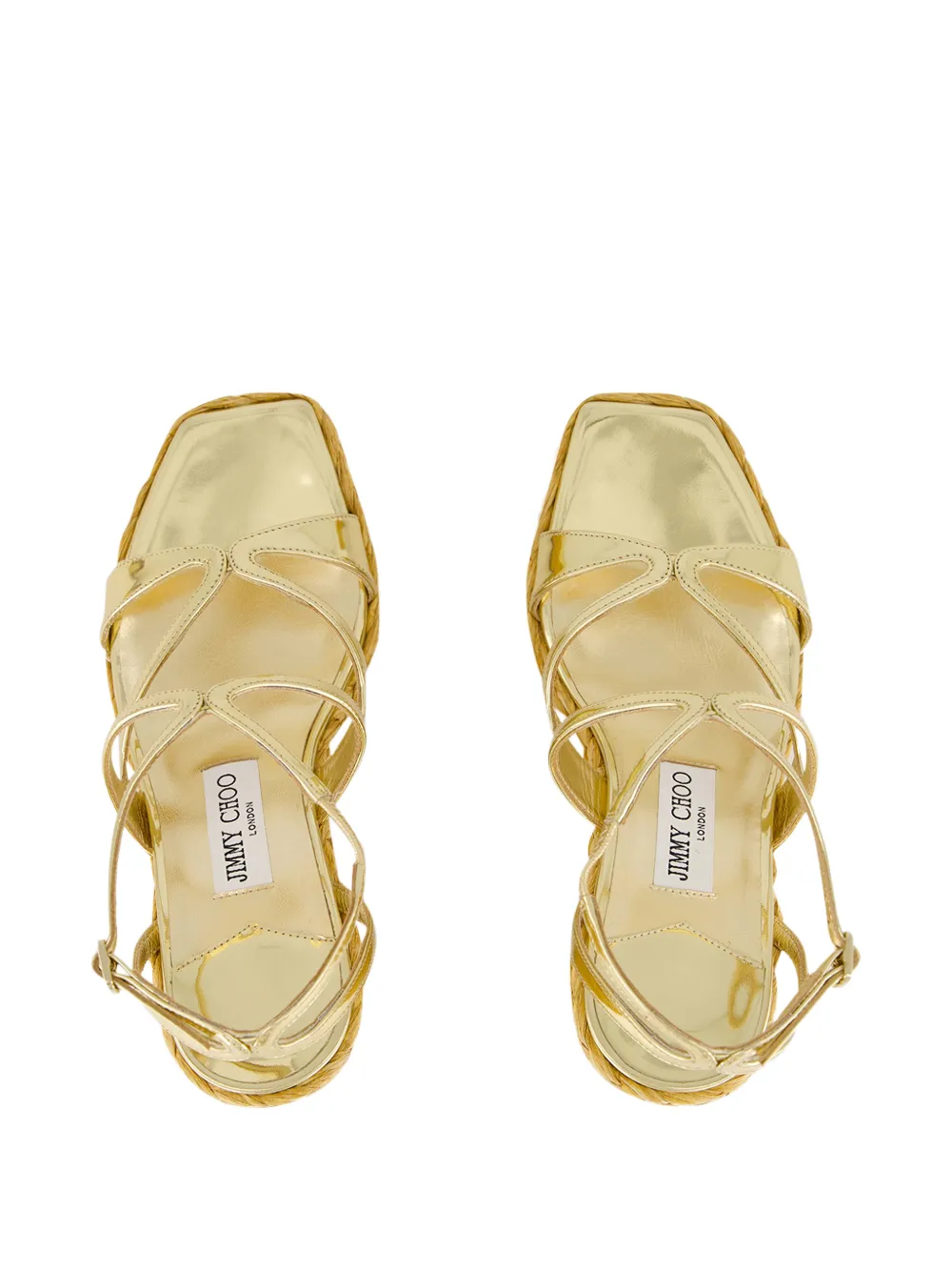 Jimmy Choo Ayla liquid-metal leather wedge sandals Goud