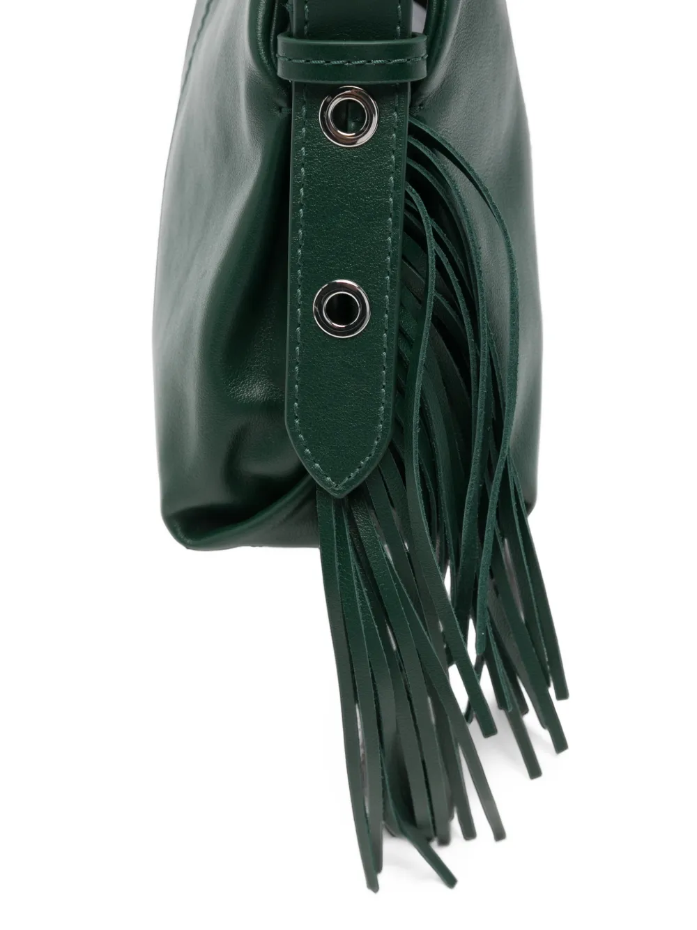Maje mini Miss M fringe-trimmed leather tote bag Groen