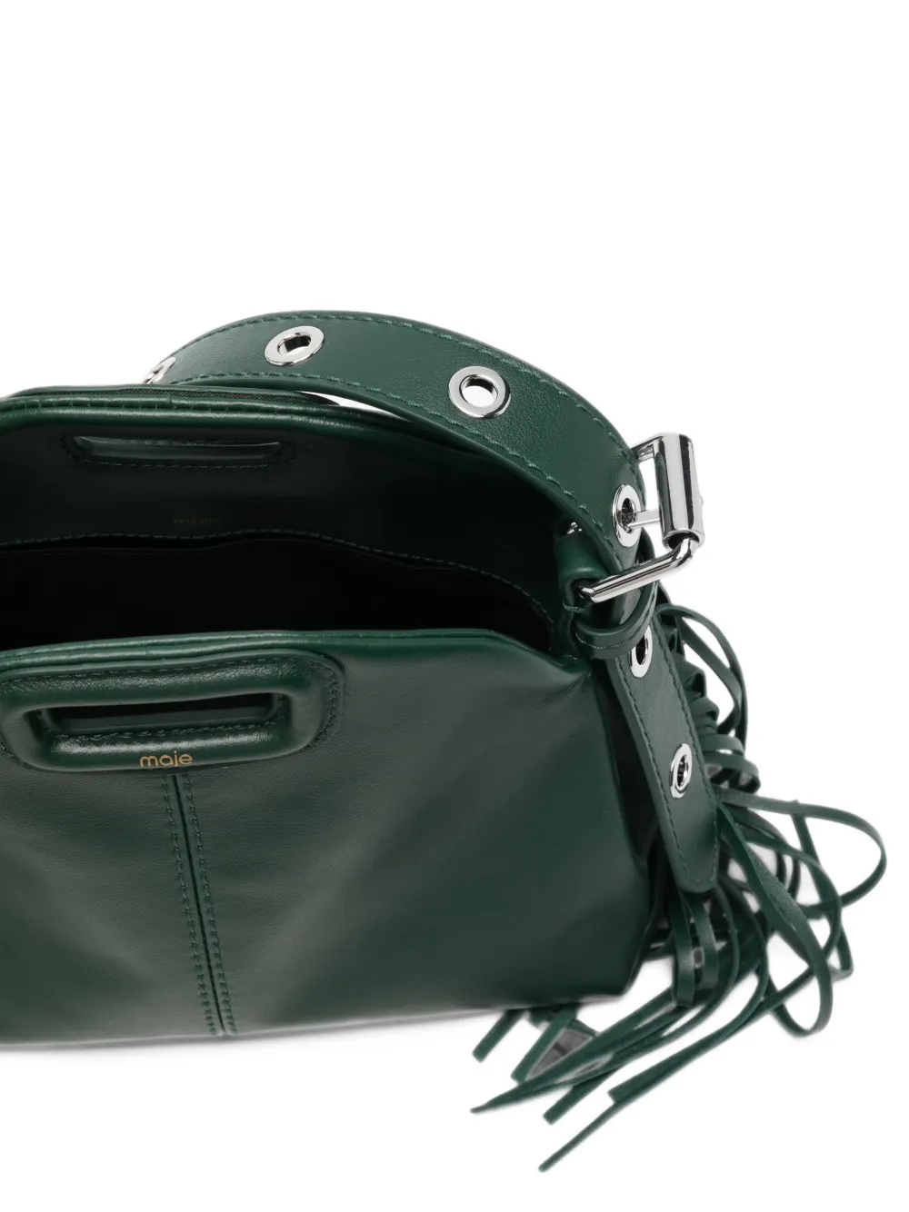 Maje mini Miss M fringe-trimmed leather tote bag Groen