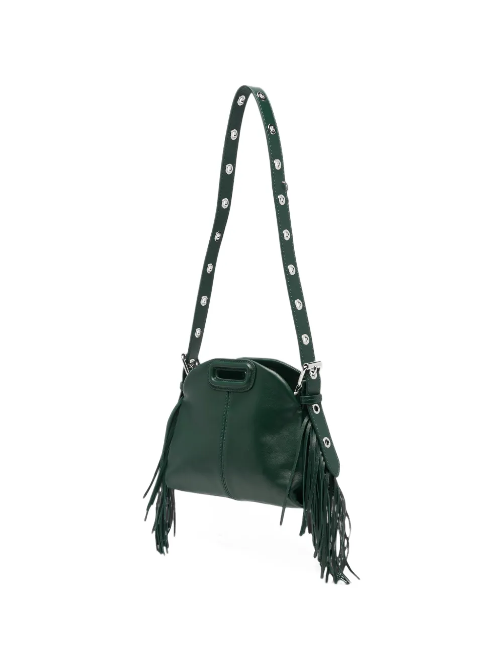 Maje mini Miss M fringe-trimmed leather tote bag Groen