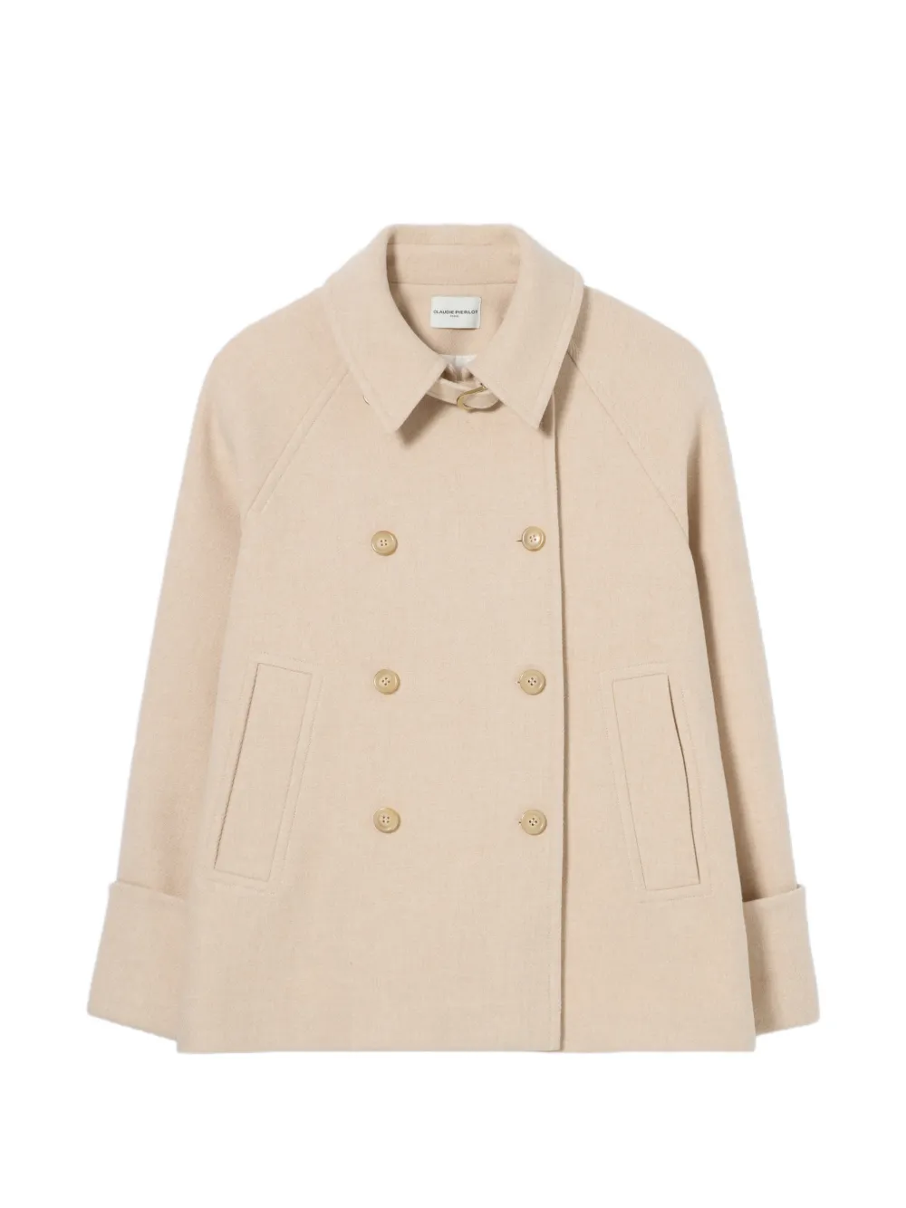 Claudie Pierlot Short Peacoat With Shirt Collar In Neutral