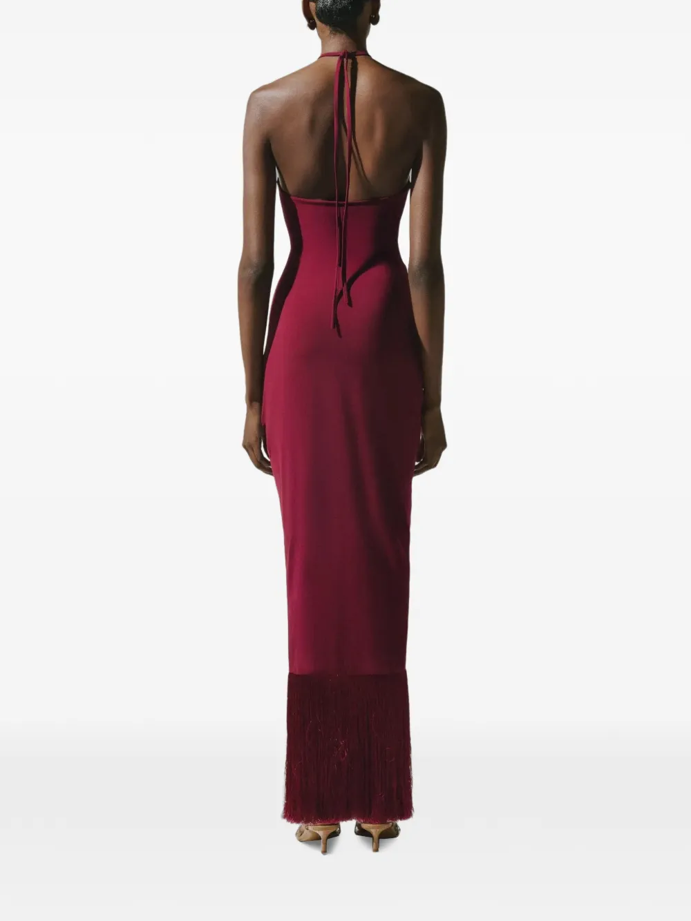 Baobab Zoe maxi-jurk met franje en ruches Rood