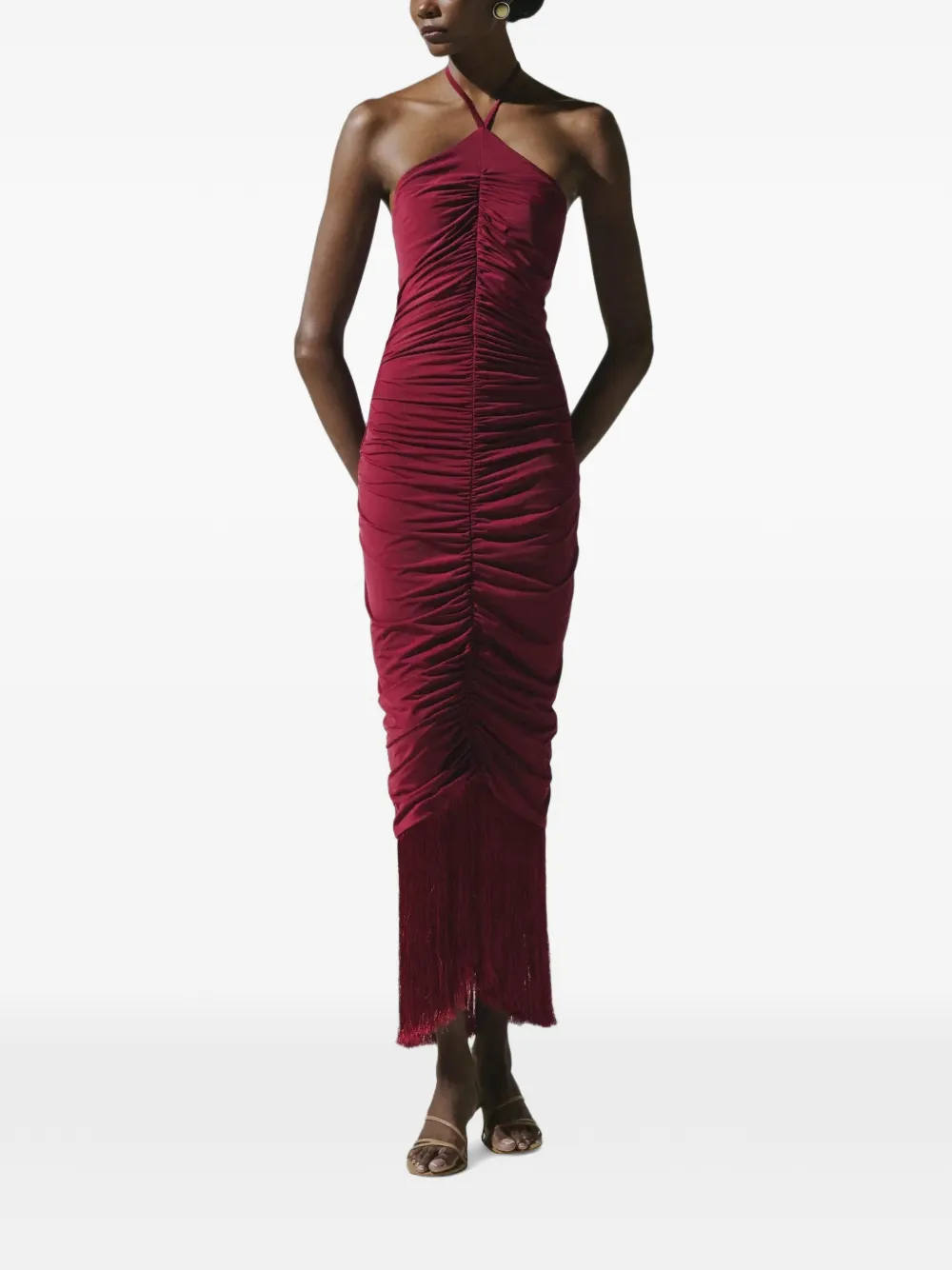 Baobab Zoe maxi-jurk met franje en ruches Rood