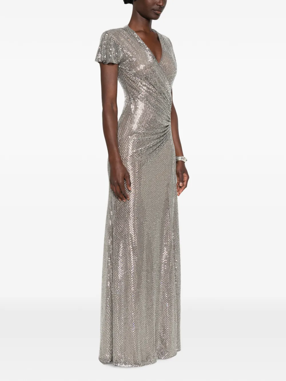 Self-Portrait Mesh maxi-jurk met wikkel-effect en stras Grijs