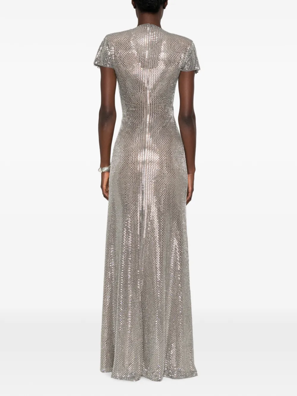 Self-Portrait Mesh maxi-jurk met wikkel-effect en stras Grijs