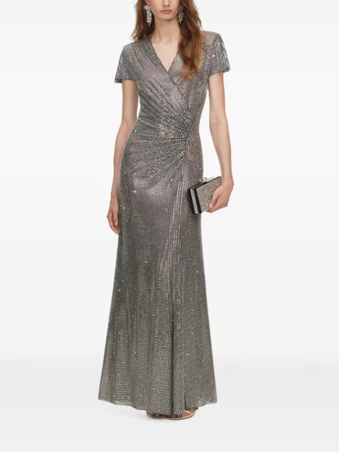 Self-Portrait grey rhinestone mesh wrap maxi dress