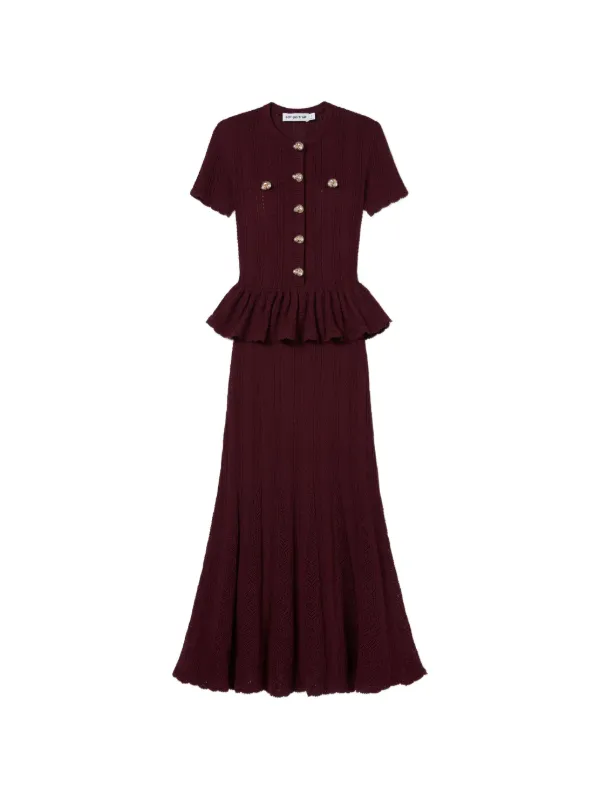 self portrait black knit peplum midi dress Self-Portrait Burgundy Pointelle | Red Knitwear