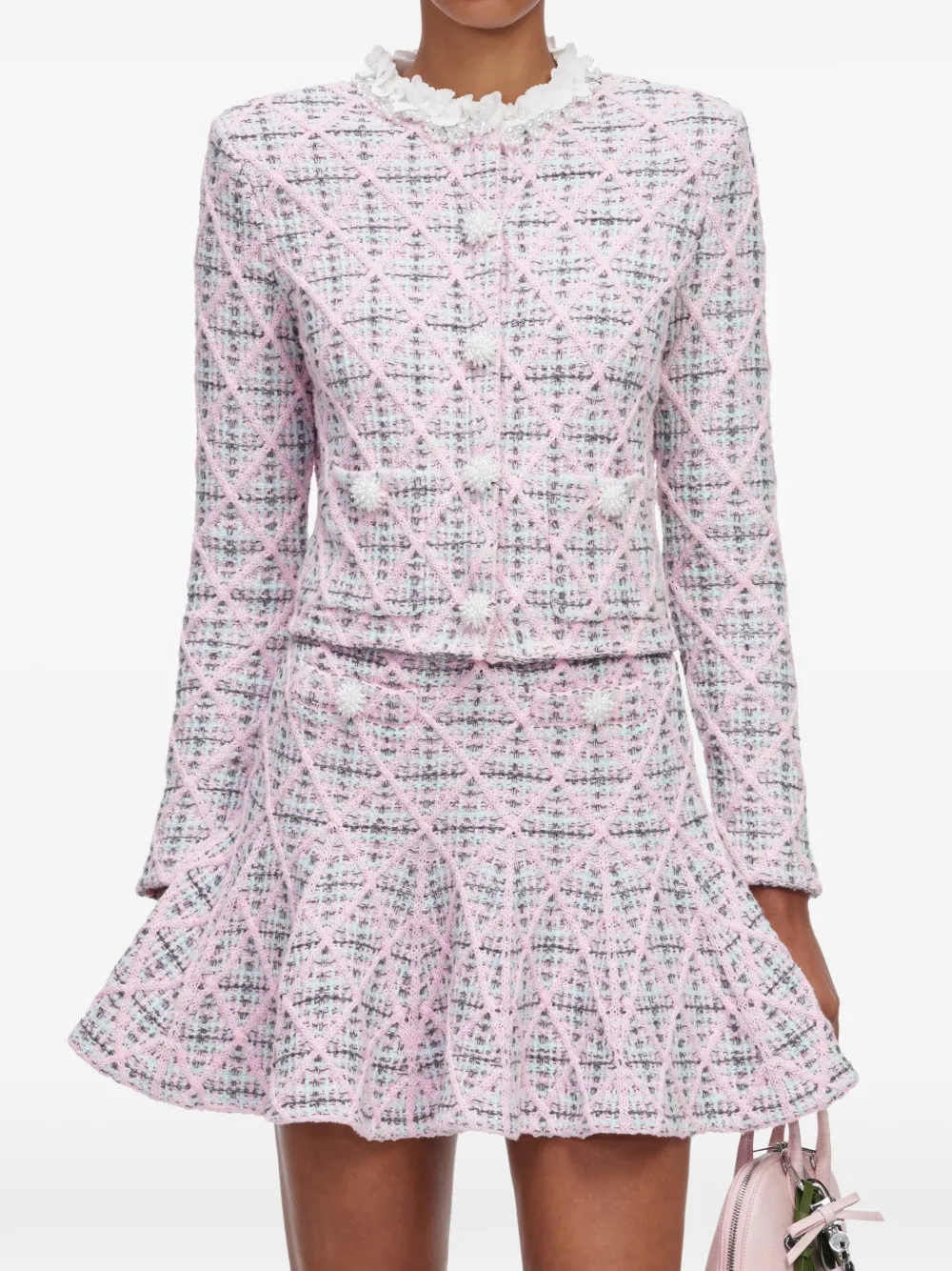 Self-Portrait check knit jacket - Rosa