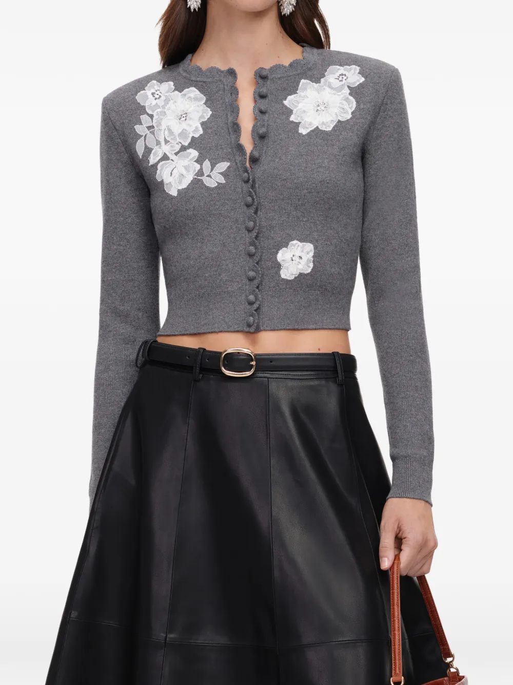 Self-Portrait Gebreid vest met kanten bloem Zwart