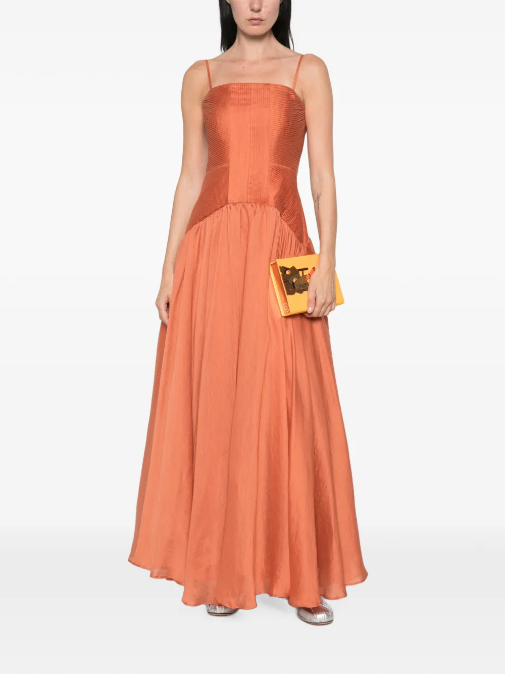 Aje Contour avondjurk met plooien Oranje
