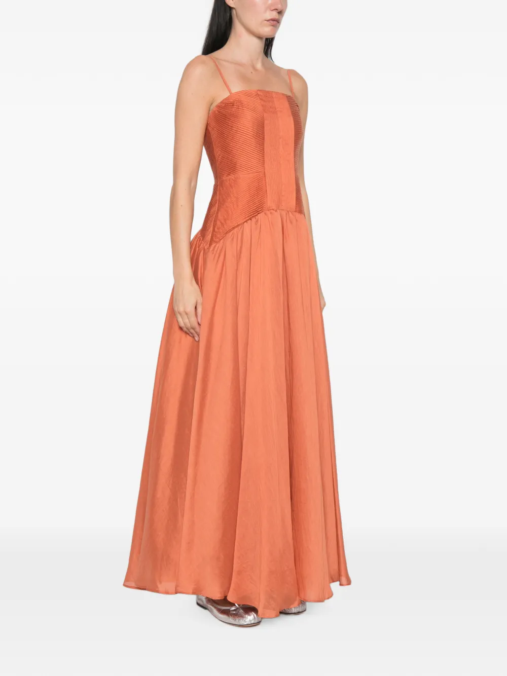 Aje Contour avondjurk met plooien Oranje