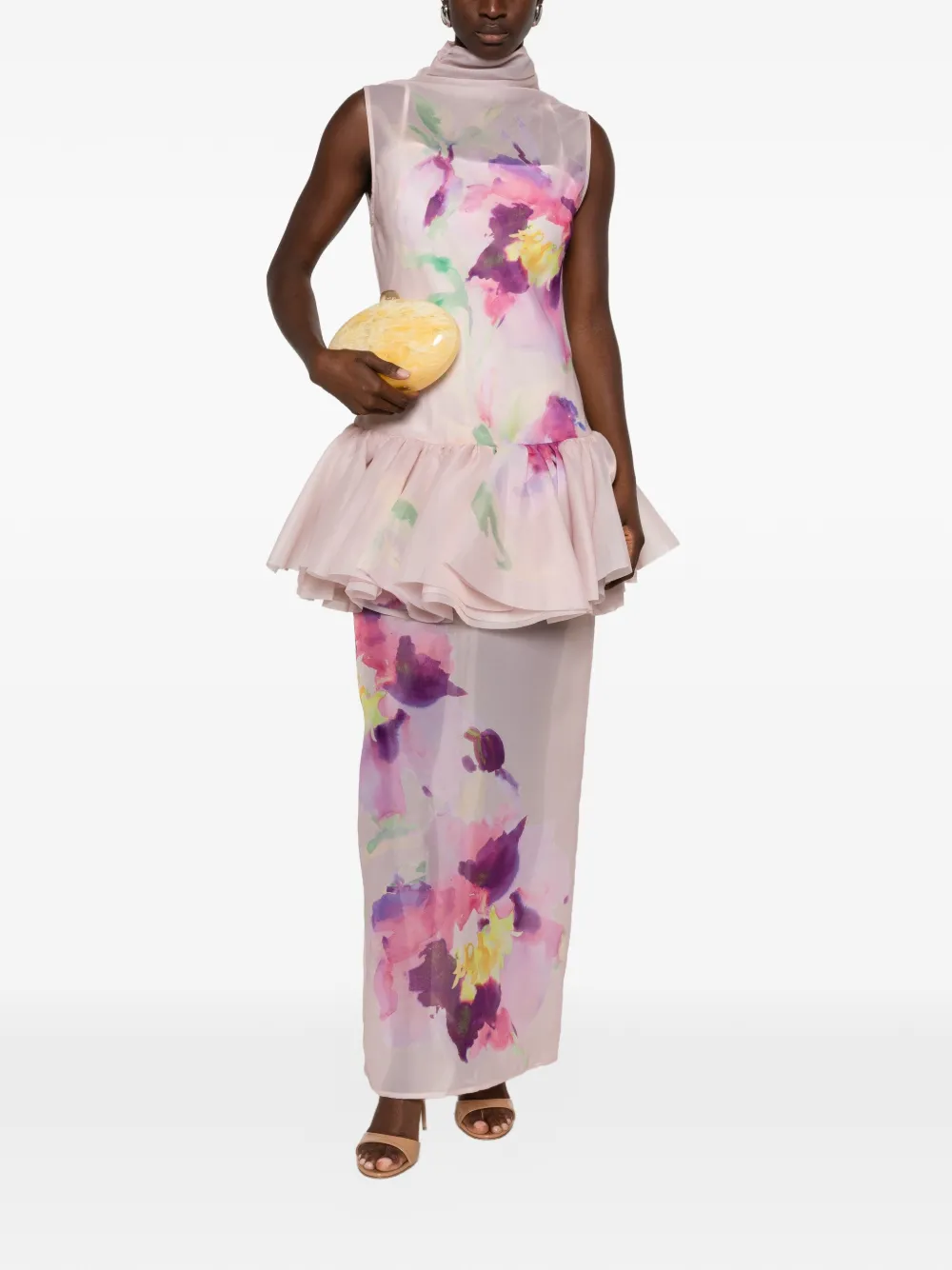 Aje Arlina ruffled floral-print gown Roze