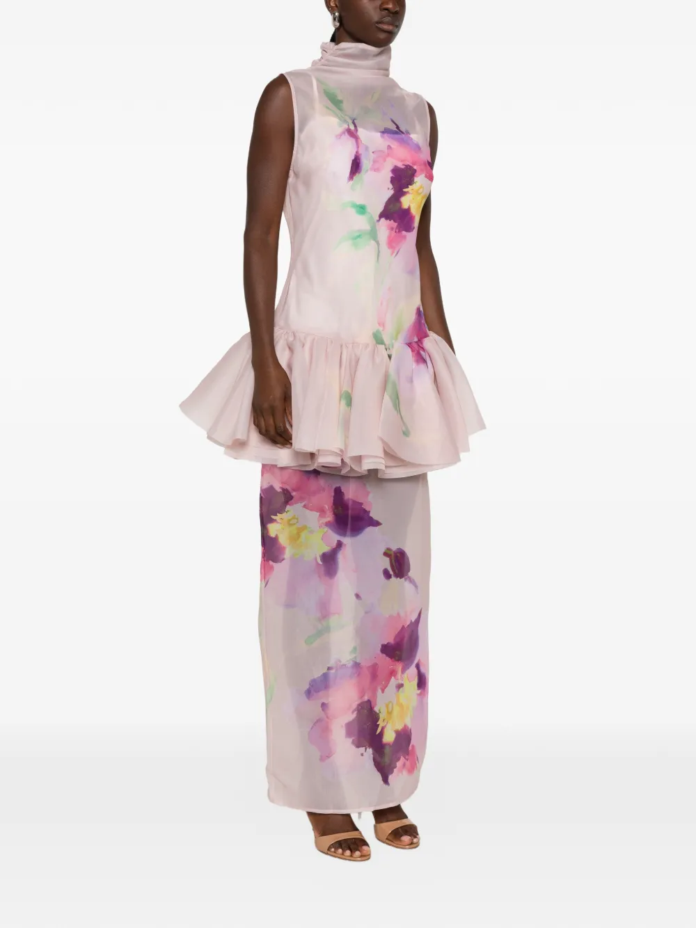 Aje Arlina ruffled floral-print gown Roze