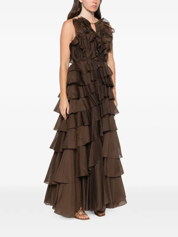 brown aje dress Cleo Gown in Chocolate Finish:Light Burl