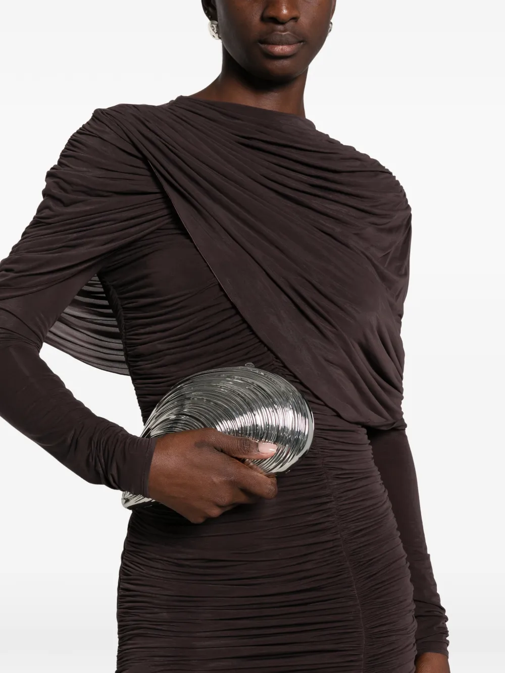 Magda Butrym Midi-jurk met ruches en gedrapeerd detail Bruin