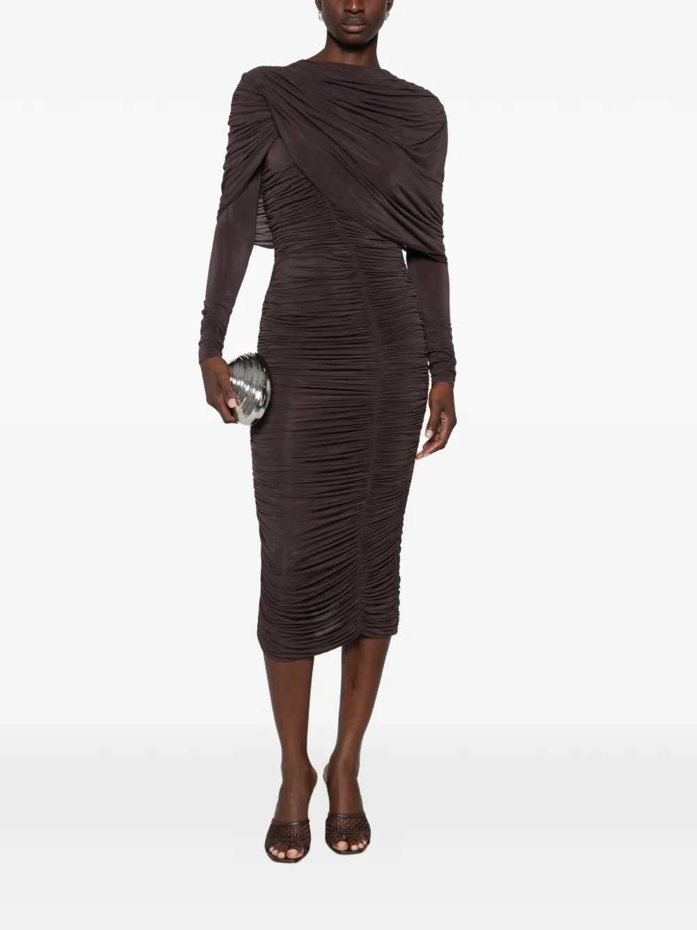 Magda Butrym Midi-jurk met ruches en gedrapeerd detail Bruin