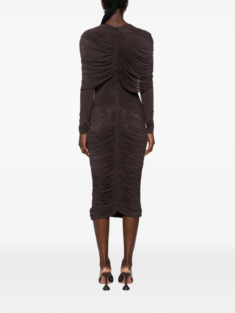 Magda Butrym Midi-jurk met ruches en gedrapeerd detail Bruin