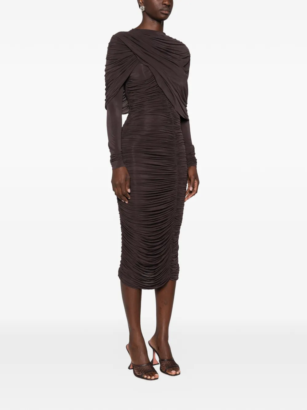 Magda Butrym Midi-jurk met ruches en gedrapeerd detail Bruin