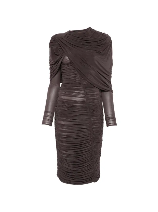 magda butrym brown dress Ruched draped-detail Midi | Mini dress Subtle padding accentuates the black applique detail one size:0 chiffon bridesmaid maxi dress