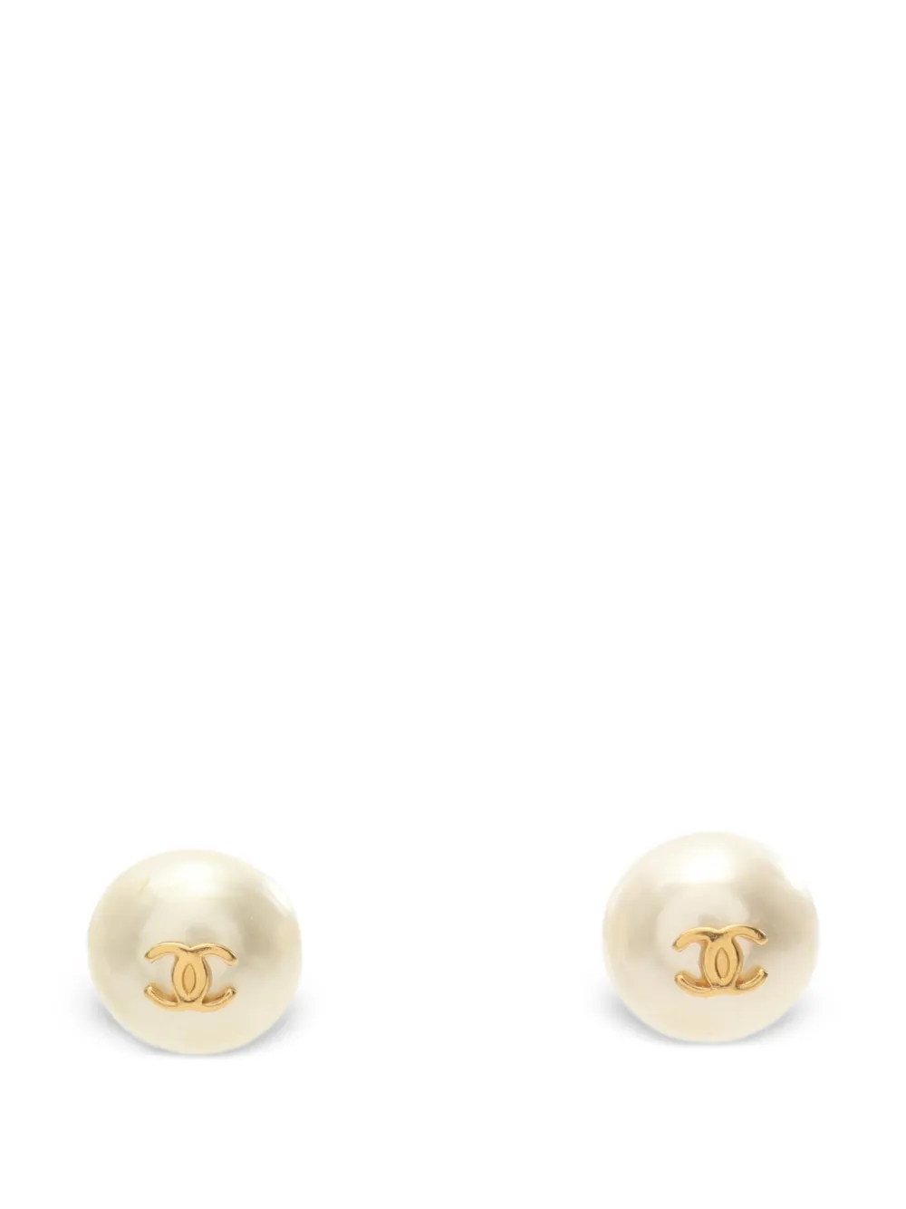 CHANEL Pre-Owned coco mark earrings GP Fake pearl gold off white 98P