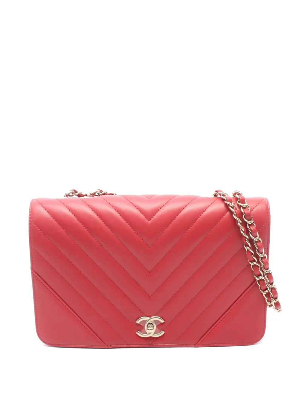 CHANEL Pre-Owned 2019 Chevron V-stitch flap shoulder bag - Rosso